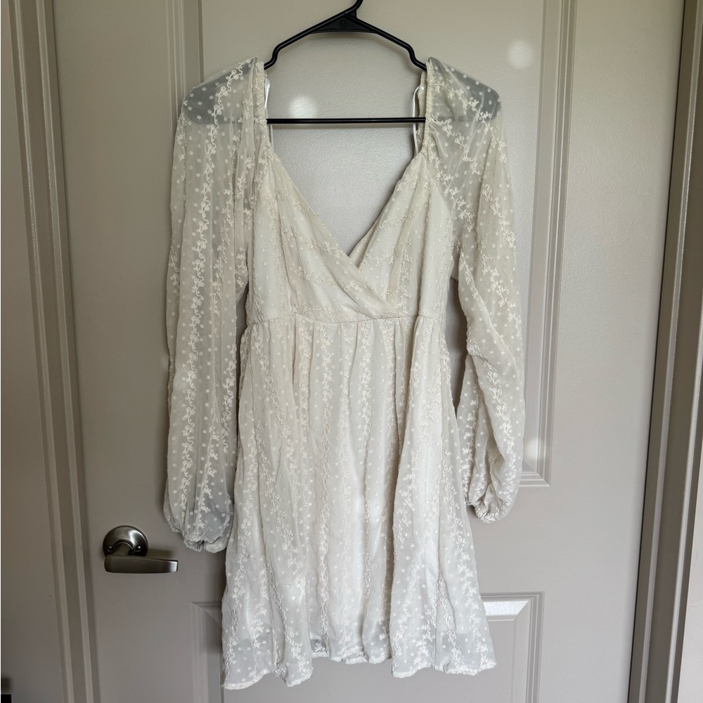 Miami Cream Plunge Bishop Sleeve Dress